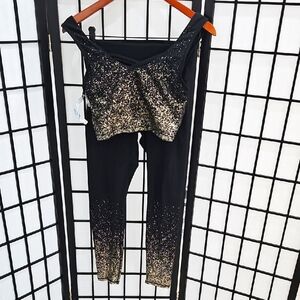 2pc Marika Navy Blue and Gold Leggings with Bra Intricate Design